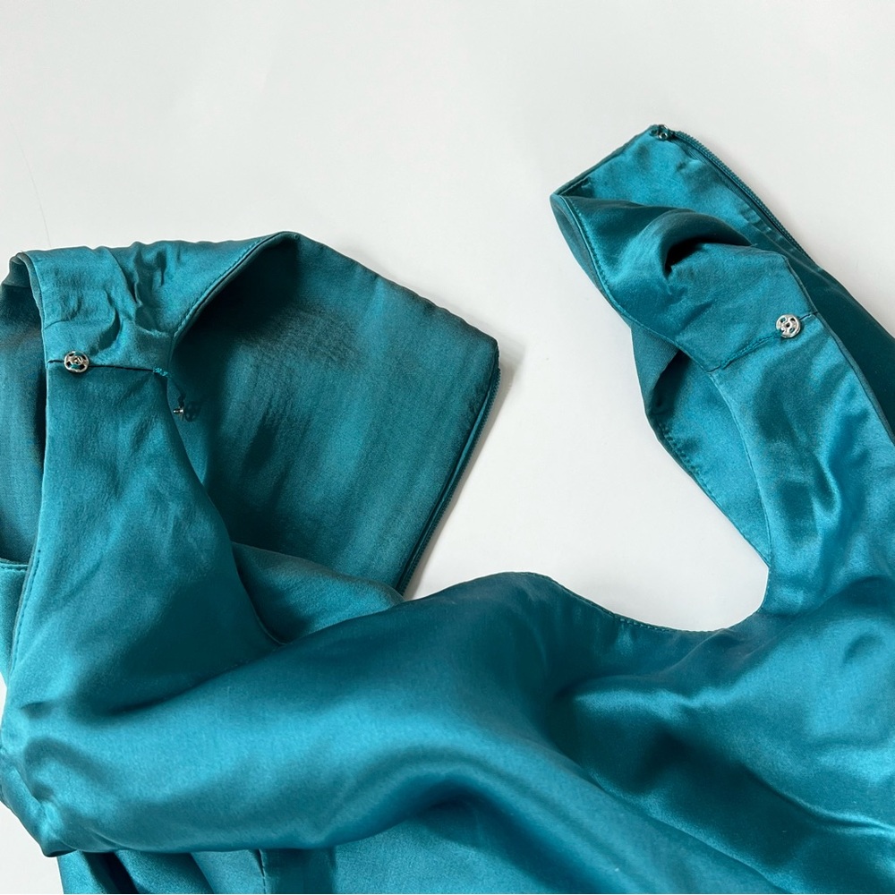 Carmen Marc beautiful %100 silk beaded ruched teal  Size 8 - Picture 8 of 11